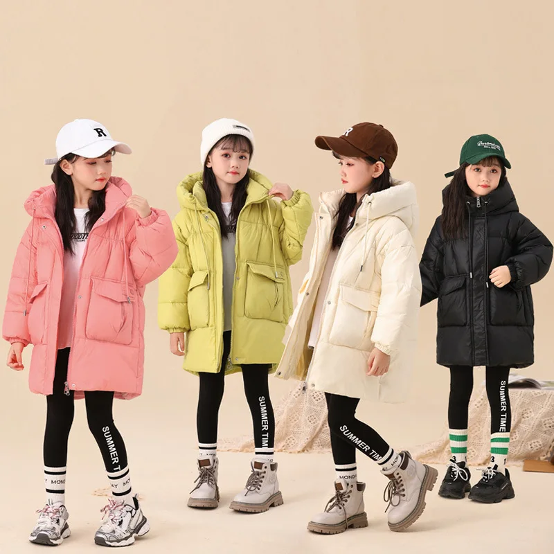 Girls Down Jackets Winter Warm Coat Children Hooded Outerwear Teenage Windproof Clothes Students Thick Parkas 4 6 7 8 10 12 14 Y