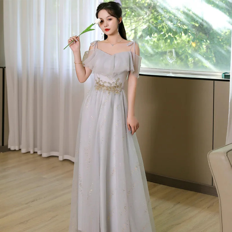 

Bridesmaid Dress New Dress Light Silver Grey Sequins Show Thin Sister Fairy Temperament Performance Choral Evening Dress