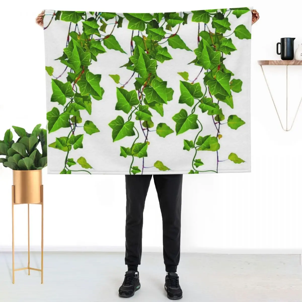 DECORATIVE SPRING GREEN TRAILING IVY VINES ON WHITE Throw Blanket Loose Thermal Stuffeds Quilt decorative Blankets
