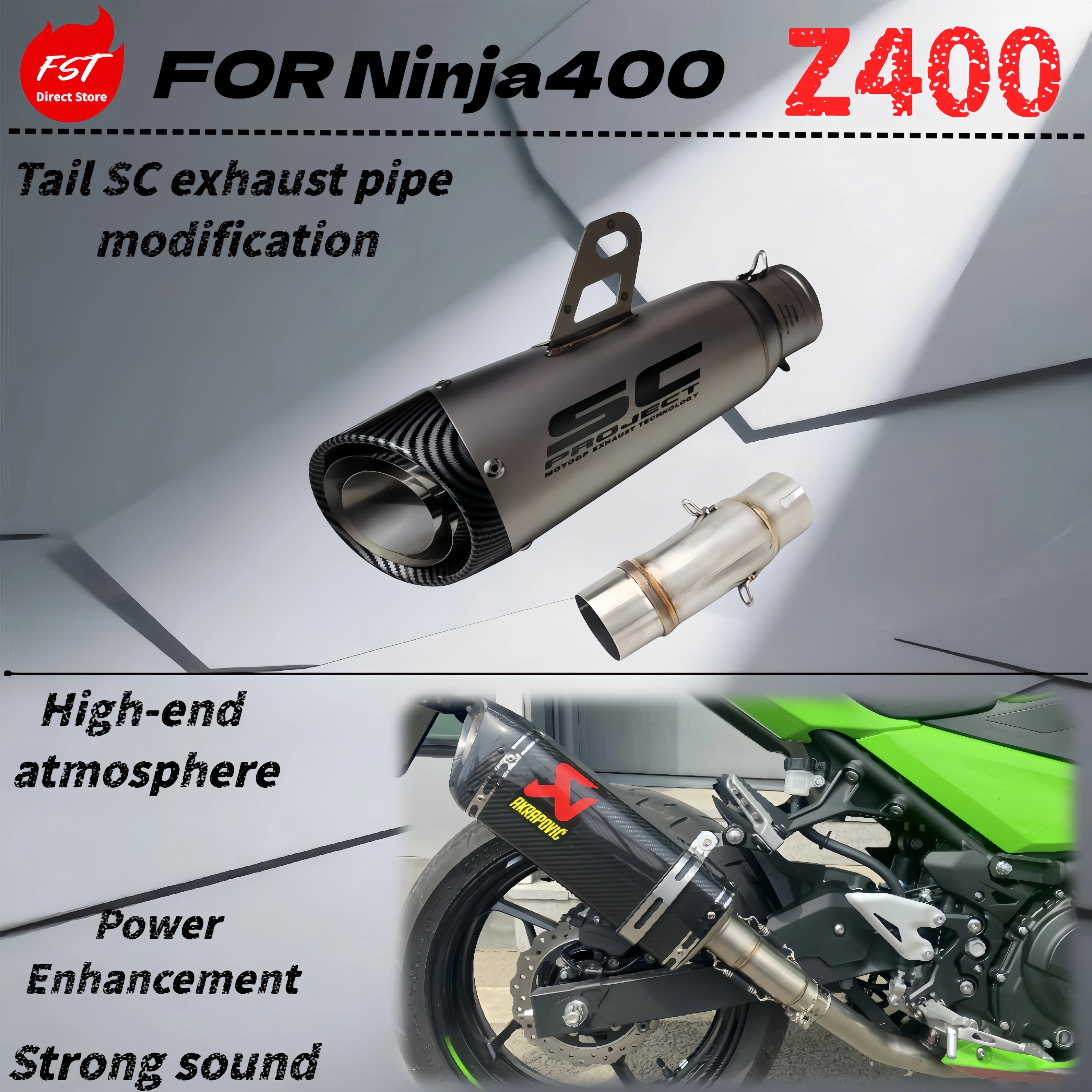 

For Kawasaki Ninja400-Z400 exhaust pipe mid-section modification - Yoshimura SC exhaust pipe