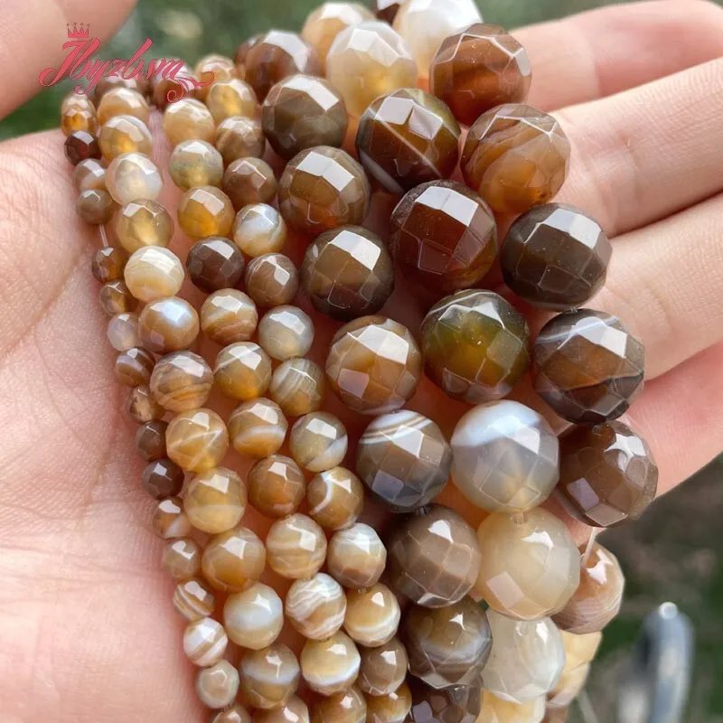 6/8/10/12mm Round Faceted Stripe Brazil Agates Natural Stone Beads For Jewelry Making DIY Necklace Bracelet 15\