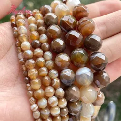 6/8/10/12mm Round Faceted Stripe Brazil Agates Natural Stone Beads For Jewelry Making DIY Necklace Bracelet 15