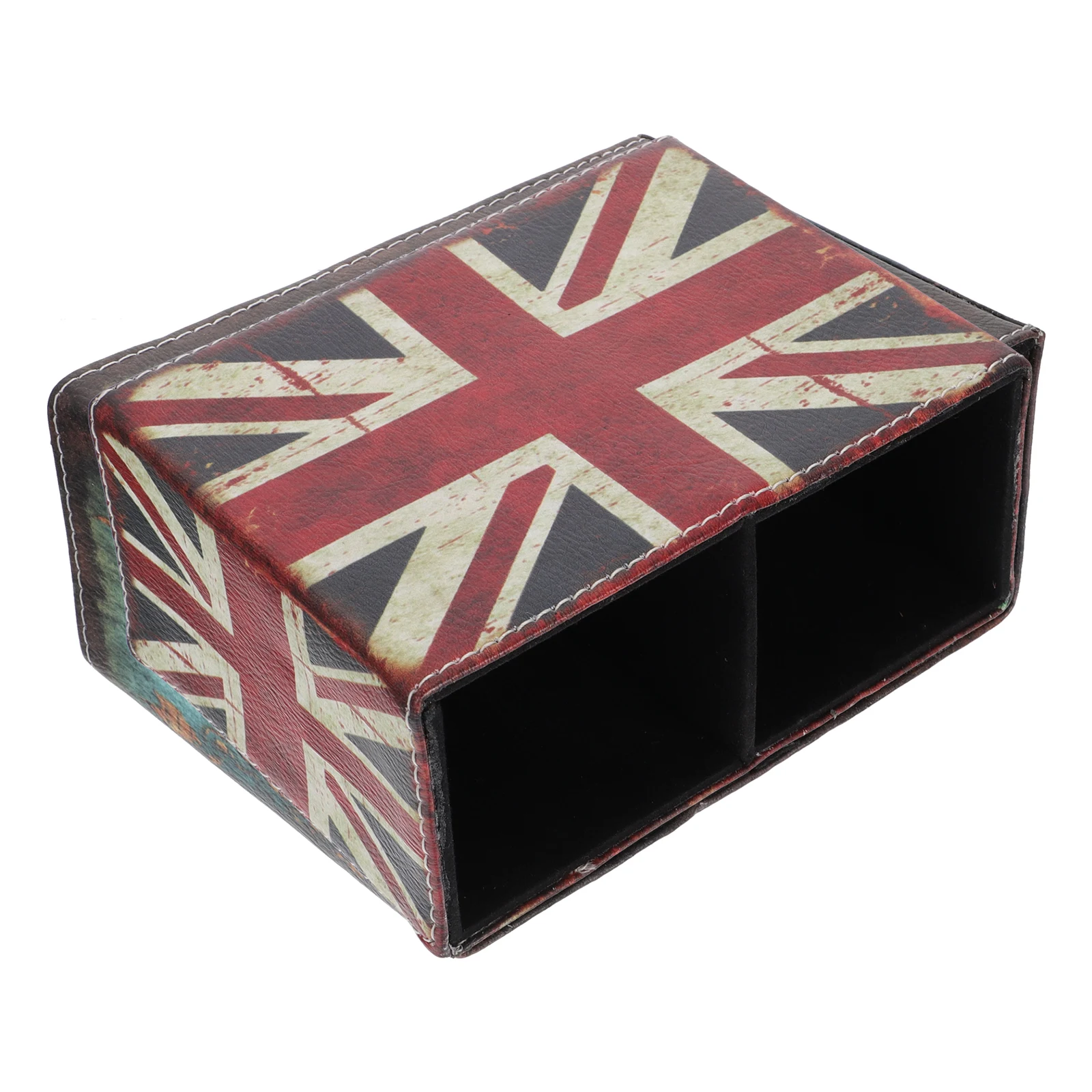 

1pc Retro Storage Box PU Desktop Organizer 2 Compartments Desk Accessories Pen Holder Office Supplies Gifts