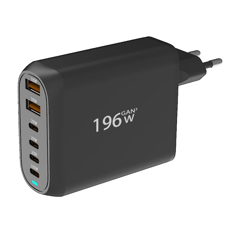 Зарядное устройство USB C Gan, 196 Вт, адаптер питания для быстрой зарядки, 100 Вт, 6 портов для Ipad Pro, Iphone, Galaxy, Huawei