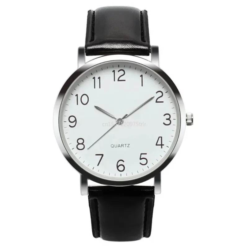 

Men Watches Simple Business Analog Alloy Vintage Quartz Watch Arabic Number Strap Minimal Round Dial Classic Black Leather Strap