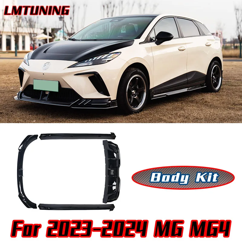 For MG4 Body Kit Carbon fiber pattern and Bright black Rear Diffuser Spoiler Front Bumper Lip Side Skirt Refit Accessories