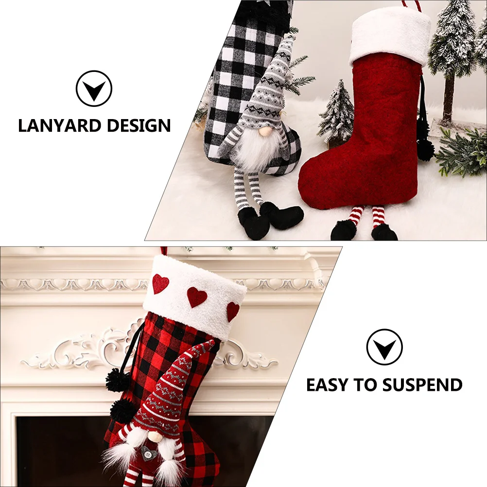 

1Pcs Xmas Christmas Sock Plaid Gift Bag Candy Pouch Tree Pendant Hanging Decor Xmas Gift Storage Christmas Plaid Sock
