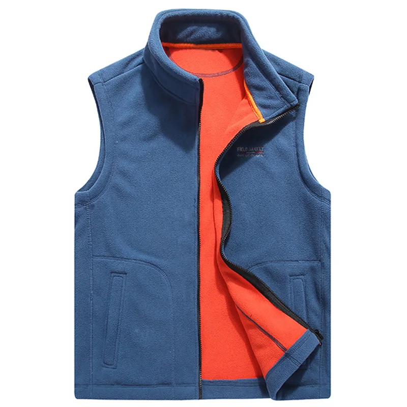 US Hot Men\'s Fleece Vest Winter New Outdoor Warm Polar Fleece Soft Shell Windproof Stand Collar Hiking Safari Causal Cargo Vests