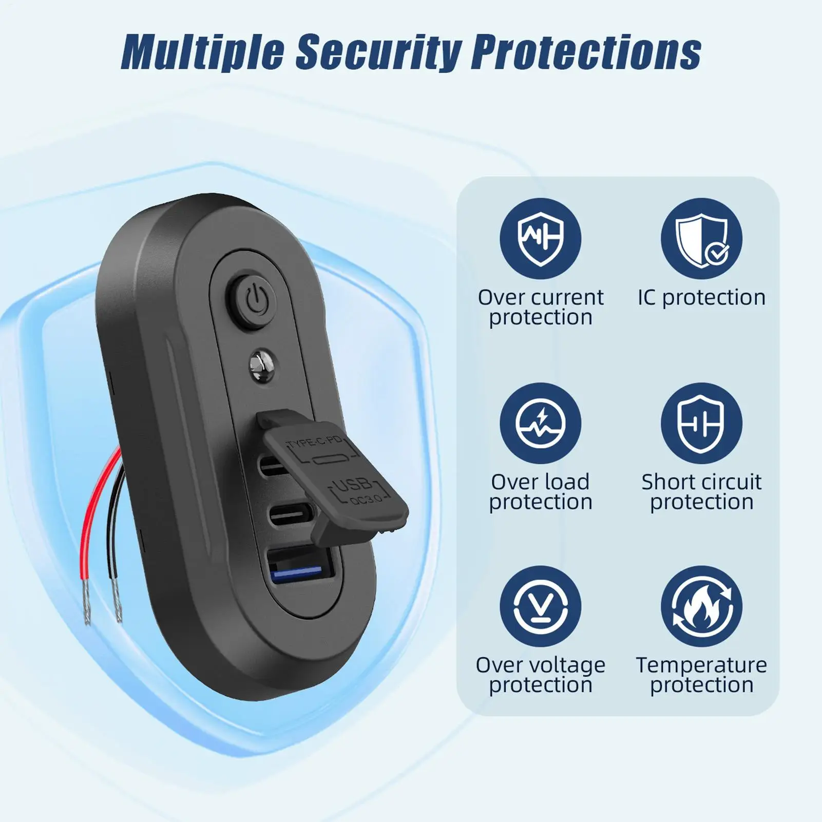 

Fast Car Charger with Locator Light Quick Charge Socket for Phone Jump Starting Truck Boat RV Motorcycle Home Wall Outlet Power