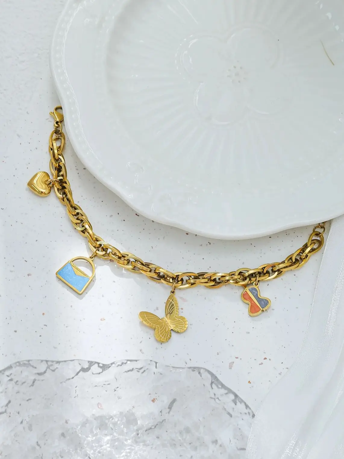 Classy Cute Pendants Stainless Steel Chain Bracelet 18K Gold Plated Fashion Jewellry Elegant Women\'s Bracelet