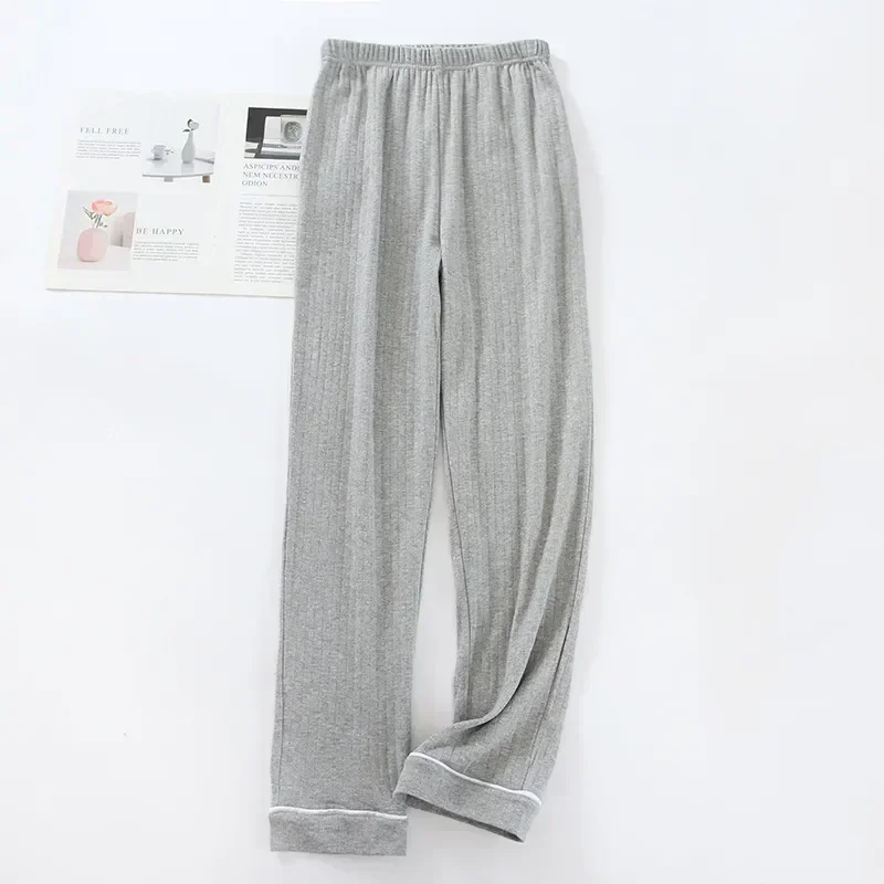 Pijama de algodón de otoño para hombre, Pijama cálido, ropa de dormir holgada, pantalones largos informales y de invierno para el hogar