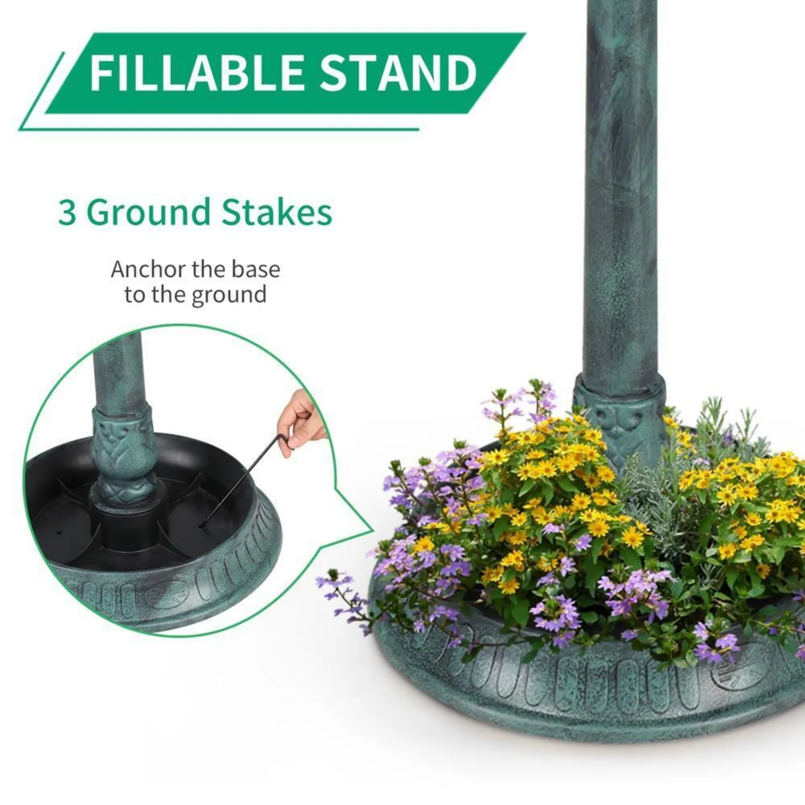 Imagem -06 - Banho de Pássaro de Plástico Redondo com Luz Solar Base Sturdy Jardim ao ar Livre Pedestal Verde Fonte Birdbath Eua 42 h