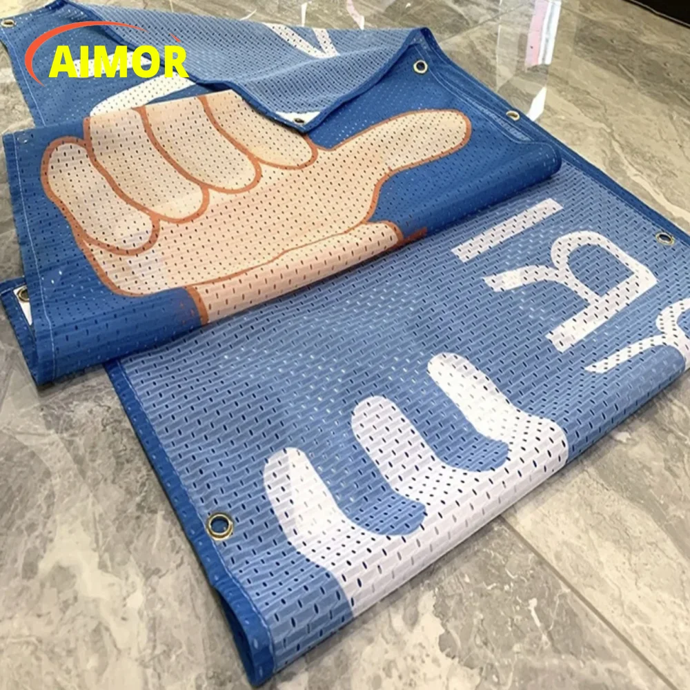 AIMOR Custom Print Logo Picture Any Size DIY Mesh Cloth Banner Windproof Rainproof Advertising Cloth Background Print Outdoor