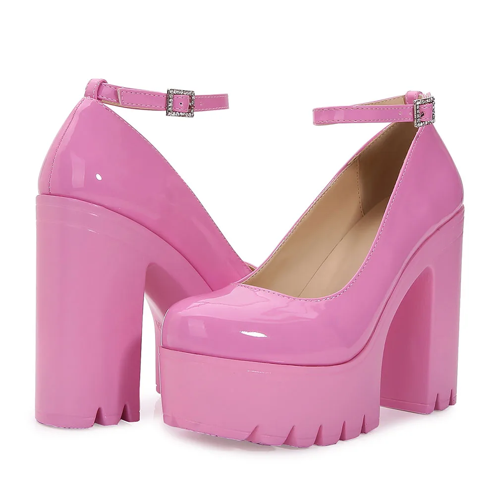 Chunky Heeled Ankle Strap Pumps Sweet Platform Pink Square Heel Woman High Heels Pumps Platform Shoes 2022, Spring Woman Shoes