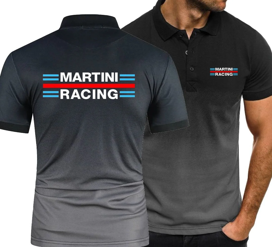 Sommer Männer Martini Racing Herren T-shirts Kurzarm T-shirts Farbverlauf Mesh Baumwolle Revers Tops S-5XL