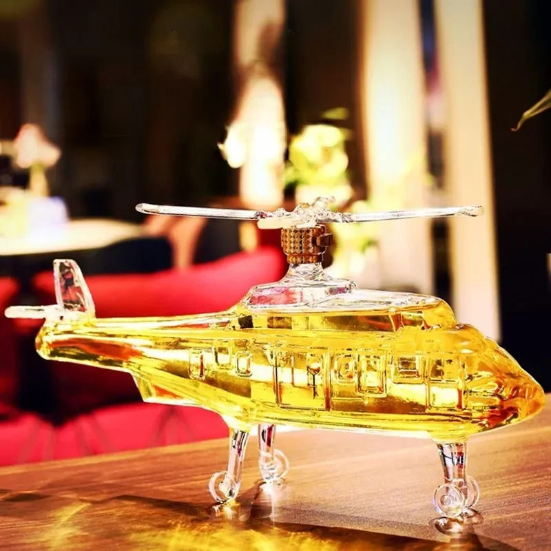 750ml novelty helicopter shaped design clear whiskey decanter lead-free barware wine bottle for Liquor Scotch Bourbon