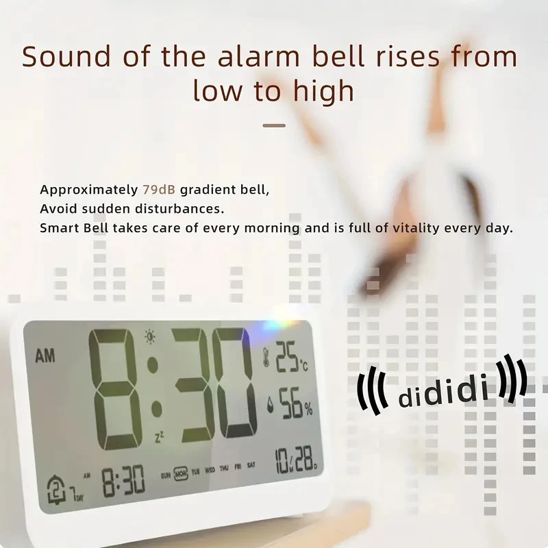 1pc Classic Digital Alarm Clock With LCD Large Time Display Temperature And Humidity In Living Room Bedroom (without Battery)