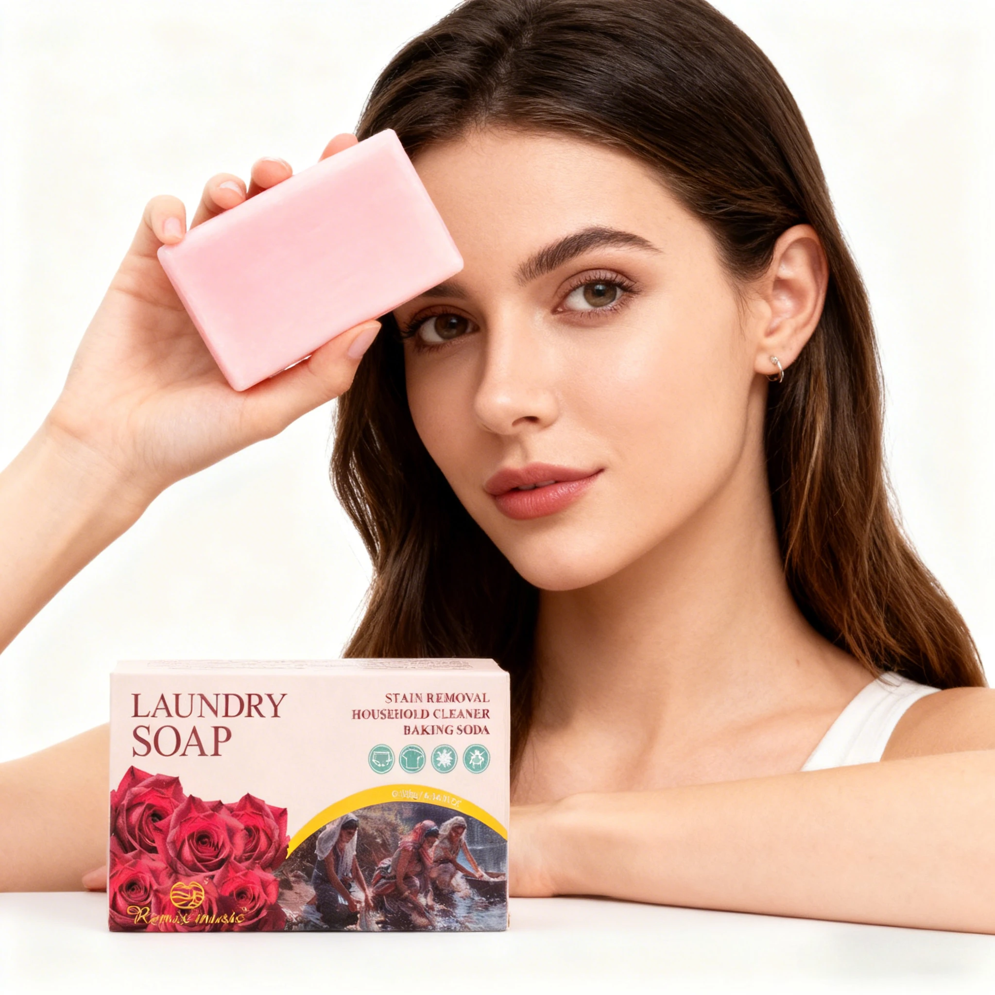 

Rose Essential Oil Soap 180g,Laundry Bar Soap,Baking Soda Formula,Antibacterial,Whitening Brightening.