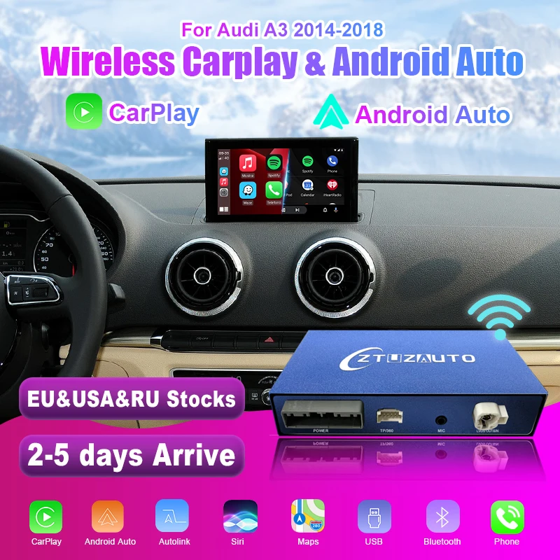 

Wireless Apple CarPlay Android Auto Interface for Audi A3 2014-2018, with AirPlay Mirror Link Car Play Navi Functions