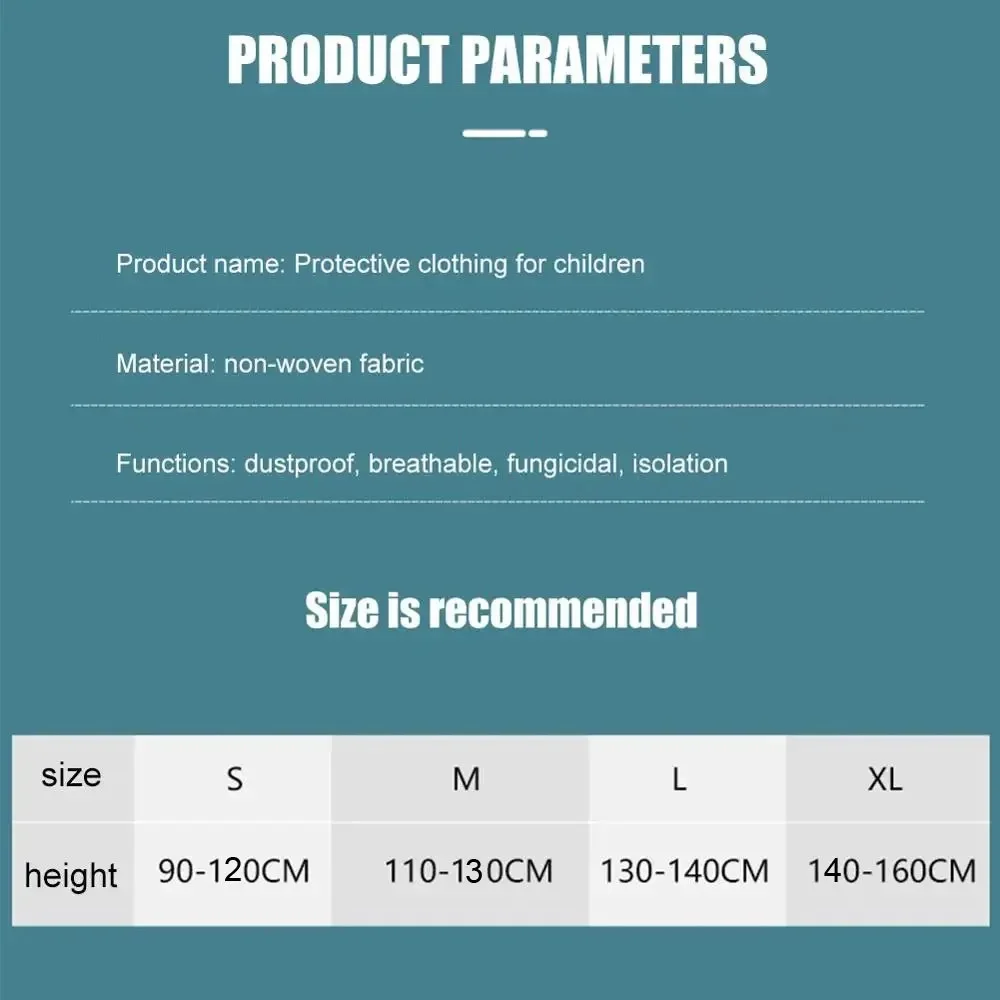 Kids Breathable Dustproof Coveralls Protective Isolation Suit with Hood Children Disposable Full Body Gown Performance Costume