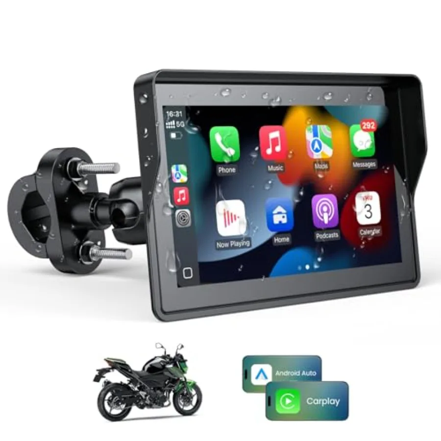 

5 Inch Portable Motorcycle Carplay GPS Navigation System with Apple Carplay and Android Auto Support Dual Bluetooth Connectivit