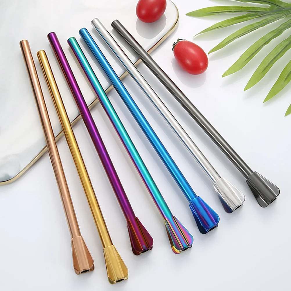 

4 Pcs Stainless Steel Stirrer Reusable Straws for Cocktail Black Drinks Tumbler Mixed Straw Stirrer Metal Drinking Straw