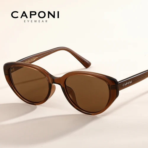 CAPONI gafas de sol polarizadas para mujer moda para actividades al aire libre diseño Vintage marca ojo de gato gafas TR90 marrón UV400 sombra marrón CP23096