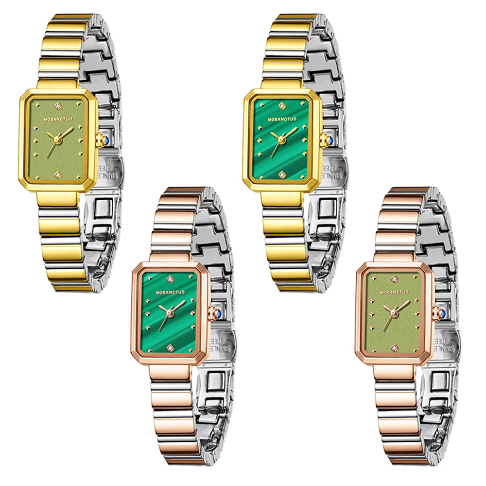 Women Quartz Watch Luxury Clock Fashion Gold Rectangle Green Dial Vintage Diamond Orologio Retro Classic Reloj Ladies Wristwatch