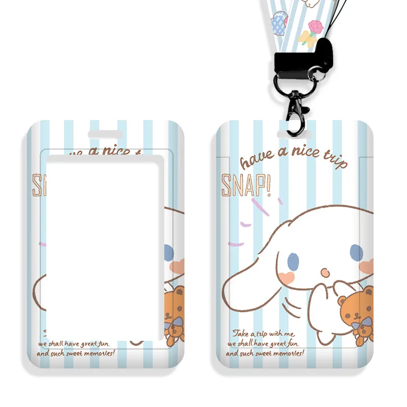 Sanrio Cartoons PVC Card Holder Cinnamoroll Anime Protective Case Lanyard ID Card Access Card Anti-lost Hanging Neck Bag Gifts