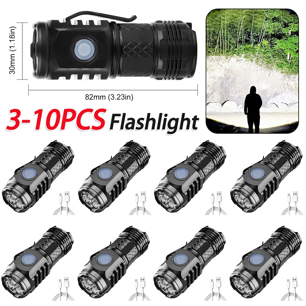 

3-10Pcs Compact Camping Torch Non Slip 300LM Multifunctional Flashlight Waterproof USB Charging with Pen Clip for Camping Hiking
