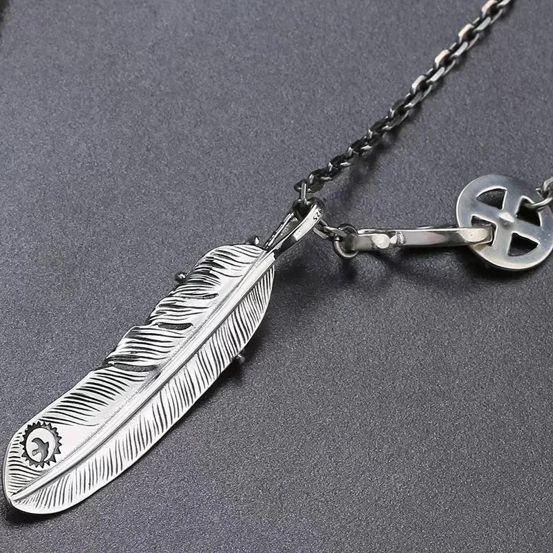 Colgante de pluma de diseño Original Vintage, collares de garra de plata 925, estilo Hip-Hop, suéteres de pareja, cadena, accesorios de joyería fina