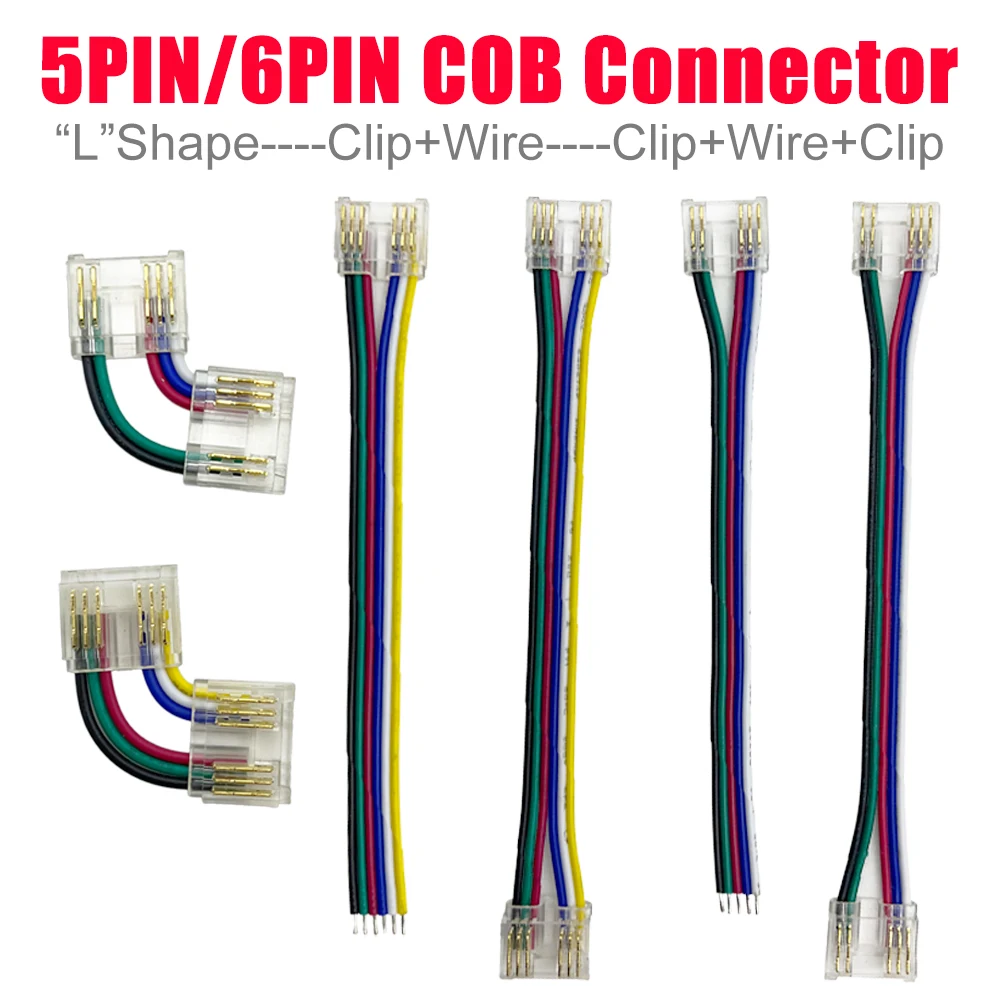 COB LED Connector Transparent Clip Quick Connection Buckle Solderless Terminal For 5Pin RGBW 6Pin RGBCCT 12mm Led Strip Light