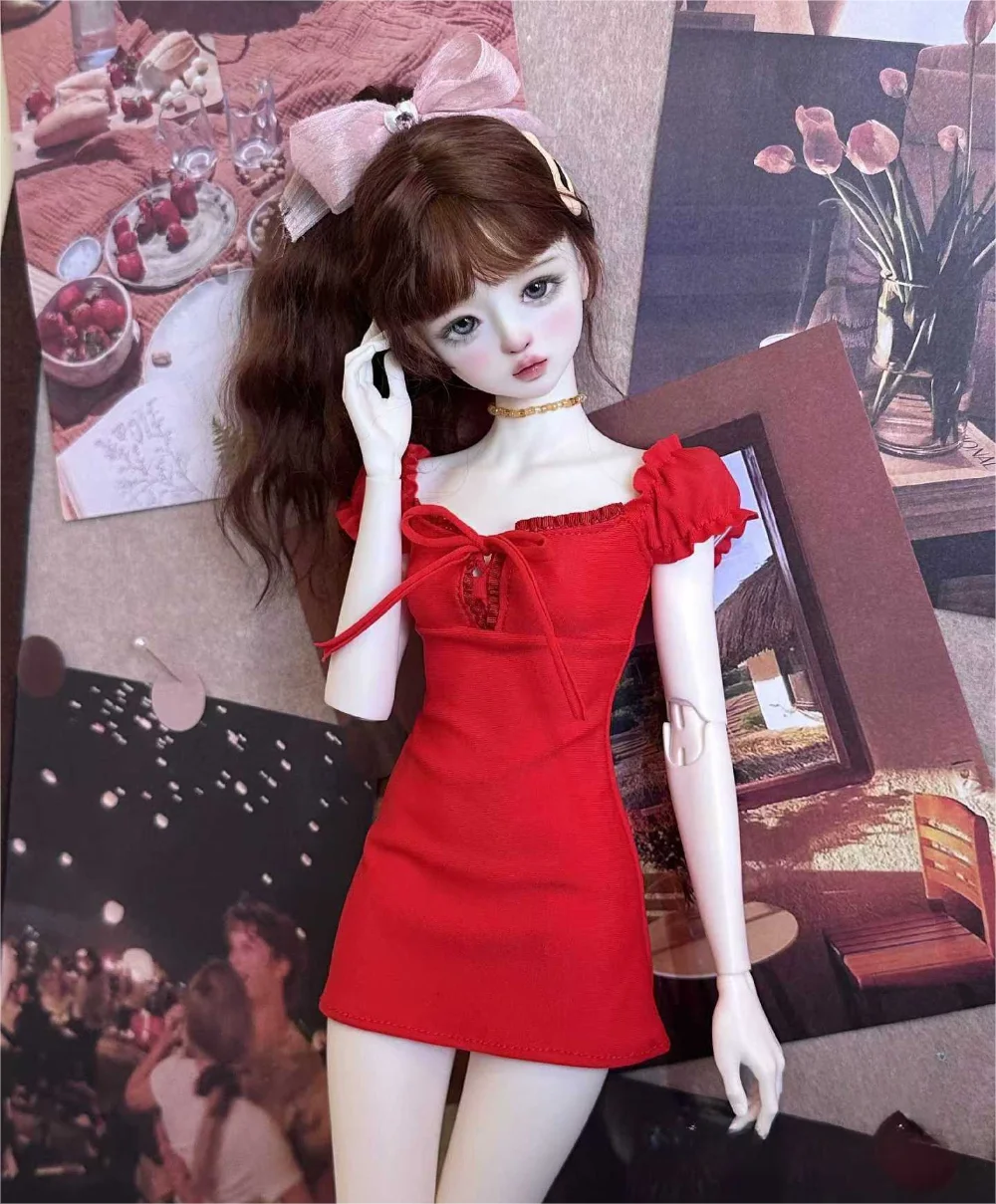 (Customized) 1/4 Doll's Clothes for 45cm Bjd Doll Red Slim Tight Dress Girl Toy Dress Up Play House Doll Accessories,No Doll