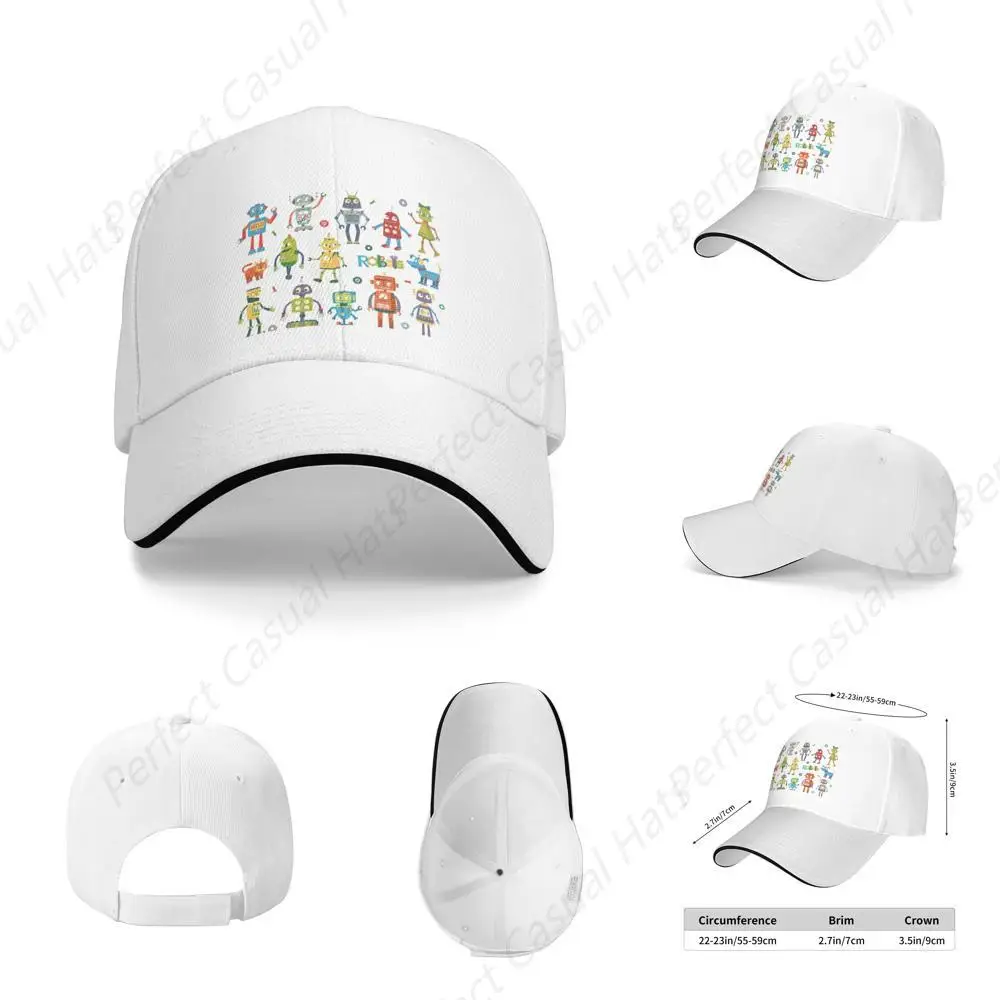 

High Quality Cartoon Robots Background Retro Print Sandwich Caps Peaked Caps Trucker Hat Men Women Outdoor Sport Sun Visor