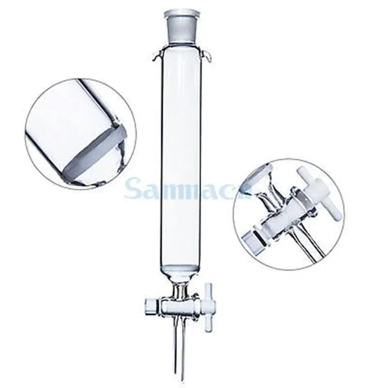 ID 16/20/30/44mm Length 200/300mm 24/29 Tube O/D 9-10mm Glass Chromatography Column PTFE Stopcock Ground Cone Fritted
