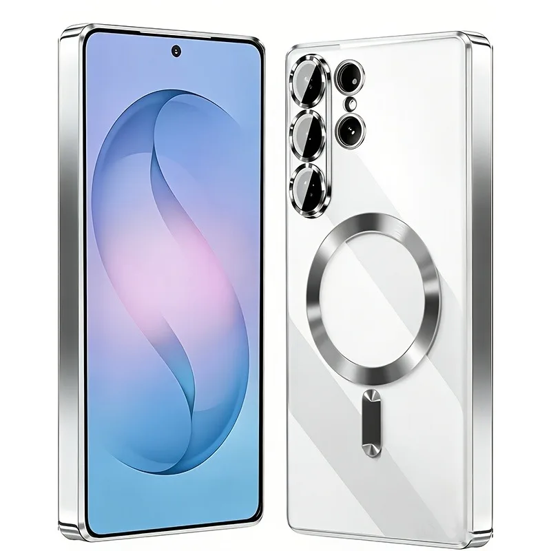 Funda magnética transparente con acabado metálico para Samsung Galaxy S26 S25 S24 Ultra Plus, anti golpes