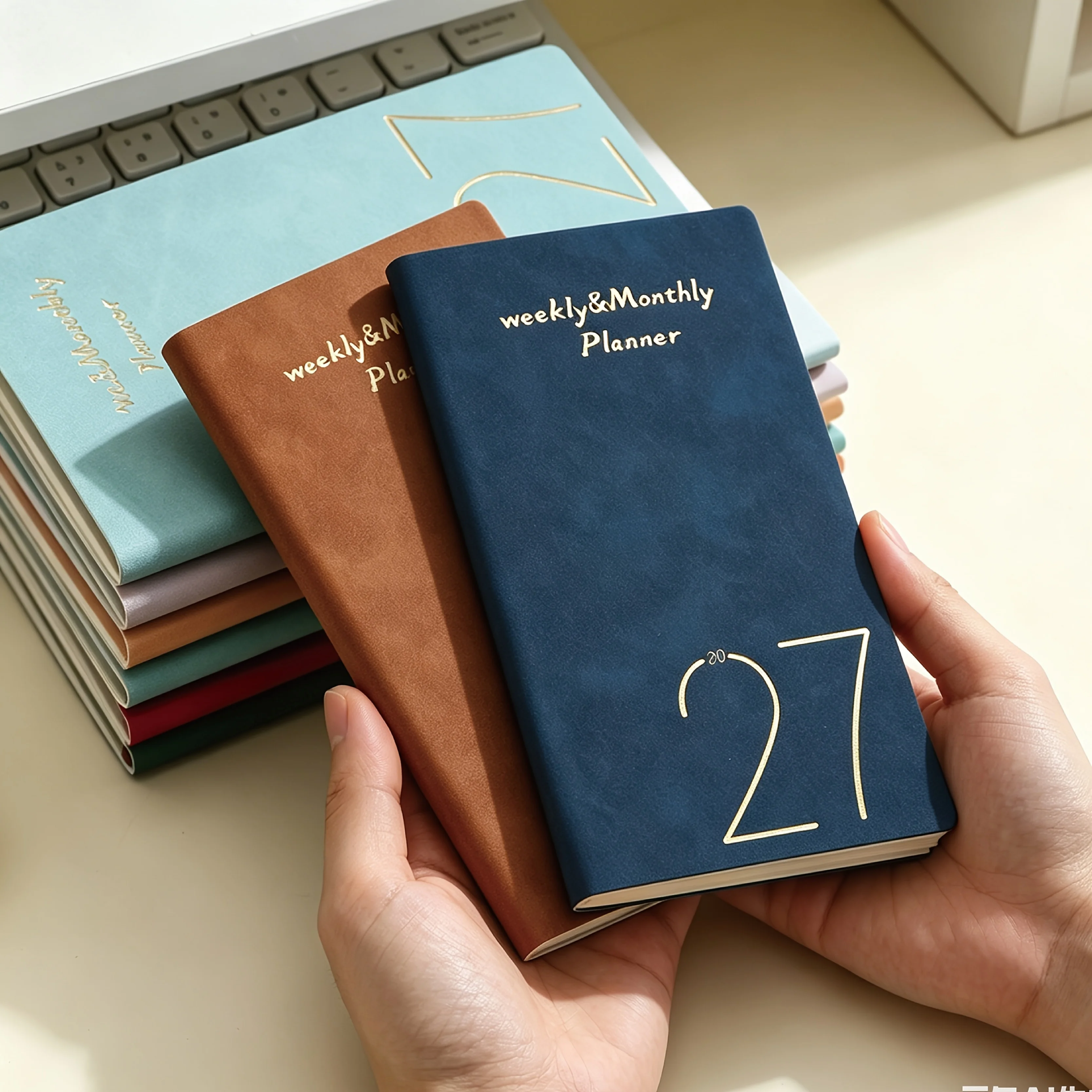 2027 Weekly Planner, 1 Pack, 3.94x6.89 Inch Waterproof PU Leather Gold Foil Cover, Portable Pocket Schedule Notebook