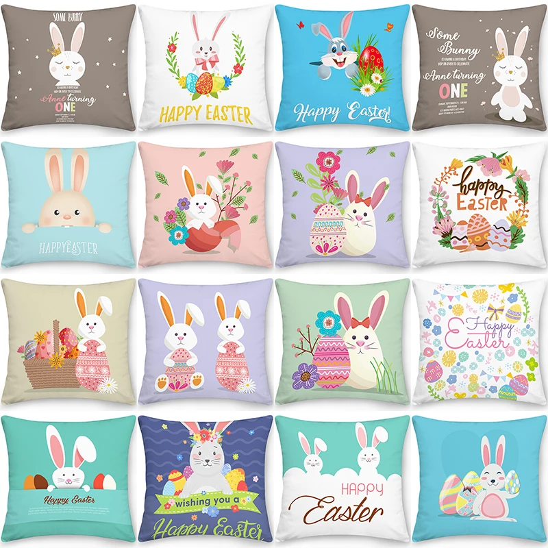 

Home Decor Easter Pillowcase Sofa Cushion Cover Bedroom Room Decor Easter Bunny Egg Print Throw Pillow Case