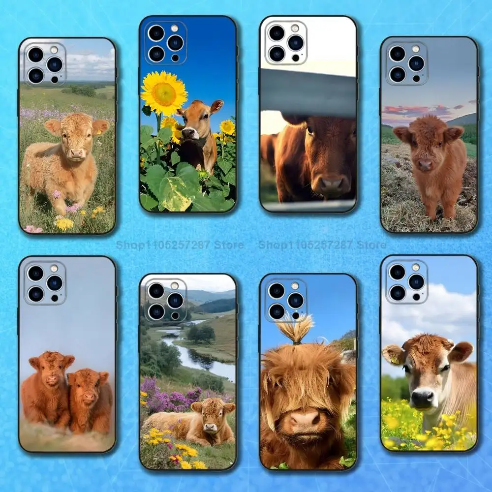 

Cute Little Yellow Cattle Case For iPhone 15,16,12,14,17,13,11,Plus,Pro Max,8,7,XR,SE,XS,X,Mini,Soft Silicone Black