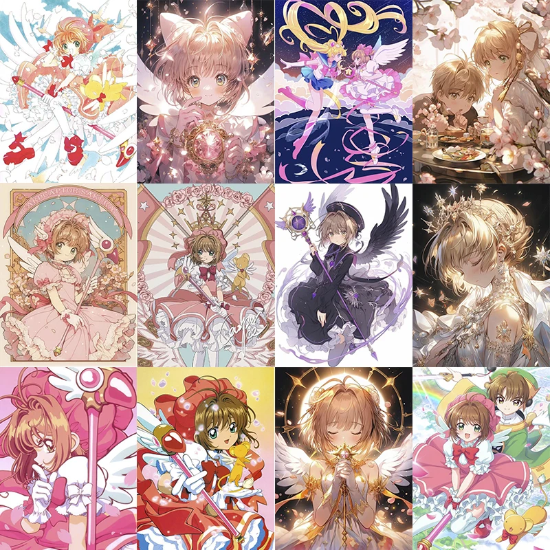 2024 nowy 5D DIY Cardcaptor Sakura diamentowy haft diamentowy zestaw do malowania kolory olej ręcznie robiony DIY mozaika ozdoby do dekoracji wnętrz