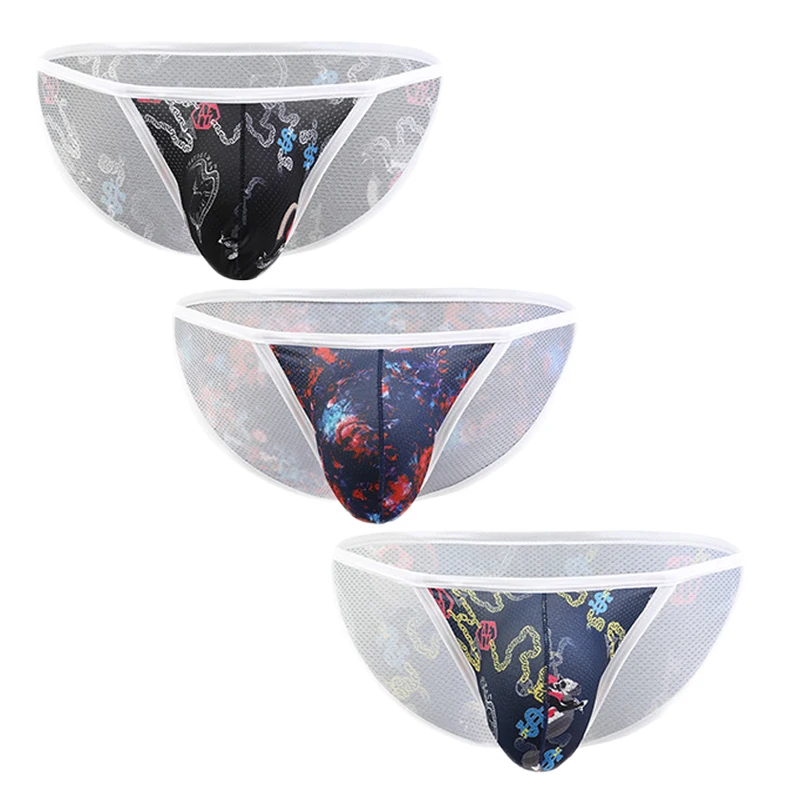 3PCS Men Briefs Sexy Low Waist Men's Underwear Cartoon Printed Breathable U Convex Trend High Fork Pants Sissy Panties
