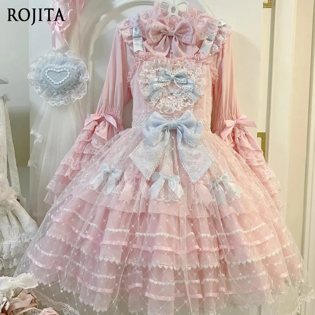 

Original Design Lolita Sweet Jsk Suspender Dress for Women 2025 Spring Ji Sleeves Bow Neck Shirt Inside Lolita Tops