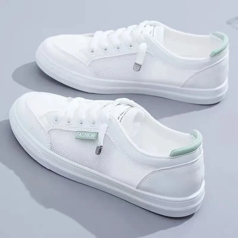 2023 Women Sneakers Vulcanize Shoes Spring Autumn Breathable Flats Solid Color Mesh Shoes Young Woman Casual White Shoes
