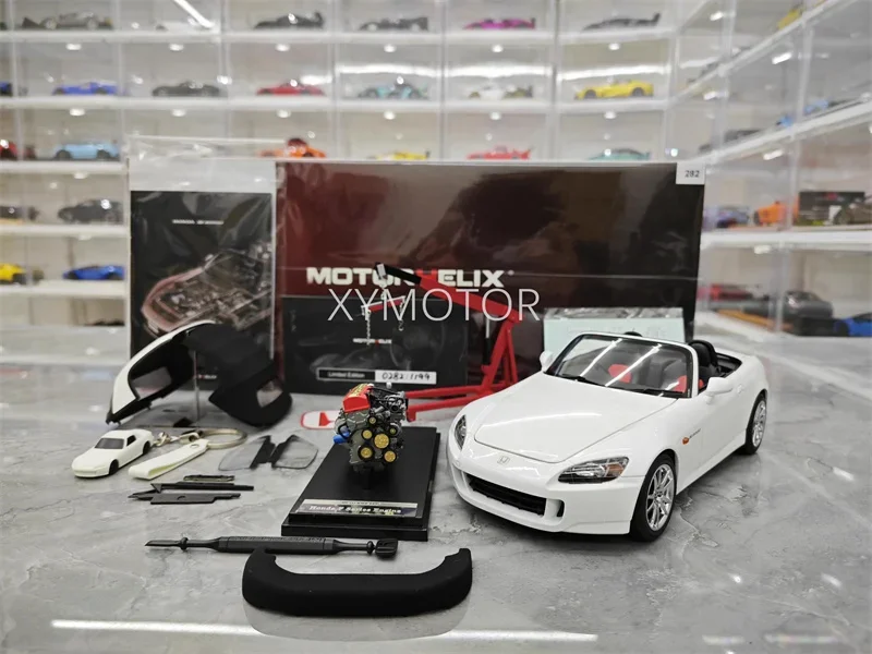 Motorhelix MH 1/18 For Honda S2000 AP2 Limited Diecast Model Car White + engine Toys Gifts Hobby Display Collection Ornaments