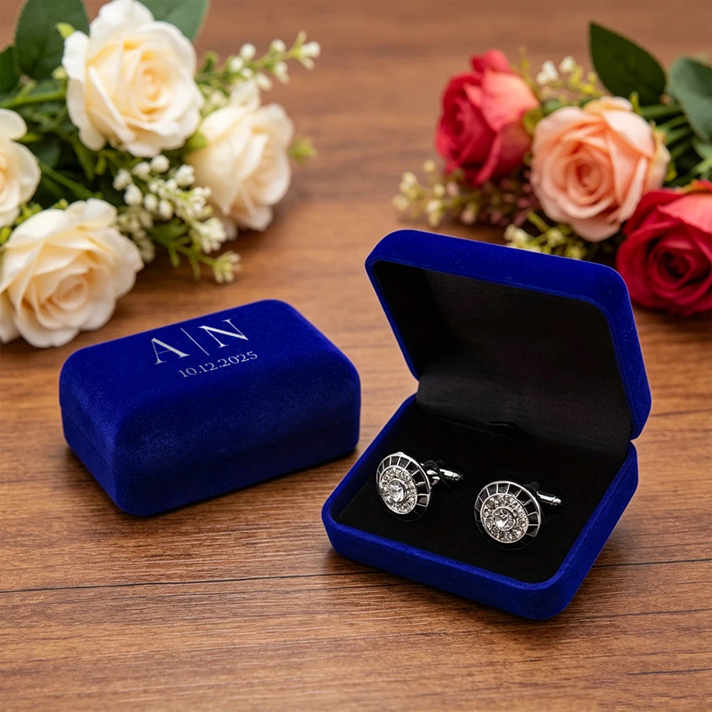 Personalized High-End Velvet Cufflink Box,Custom Initial Box for Men,Business,Suitable for Best Man,Groom,Wedding Gift Souvenir