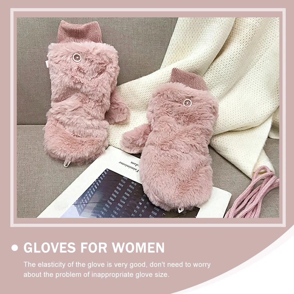 

1 Pair Windproof Flipping Gloves Winter Warm Fluff Hand Cover For Women Cycling Lovely Soft Skin-Friendly Thick Gloves