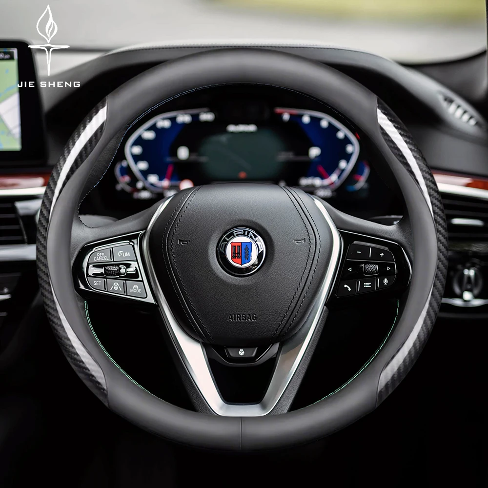 

Car Steering Wheel Cover For ALPINA B3 B4 B5 B6 B7 D5 XB7 XD3 XD4 C2 D3 D4 Carbon Fiber Leather For BMW Modification Accessories