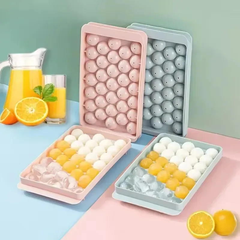 3D Round Ice Cube Tray with Lid Plastic Diamond Style Ice Mold Refrigerator Spherical DIY Moulds Ice Ball Maker Kitchen Tools