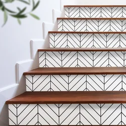 1 Roll Geometric Printed Moisture Resistant Stair Sticker Self-Adhesive Waterproof Black and White Floral Decorative Stickers