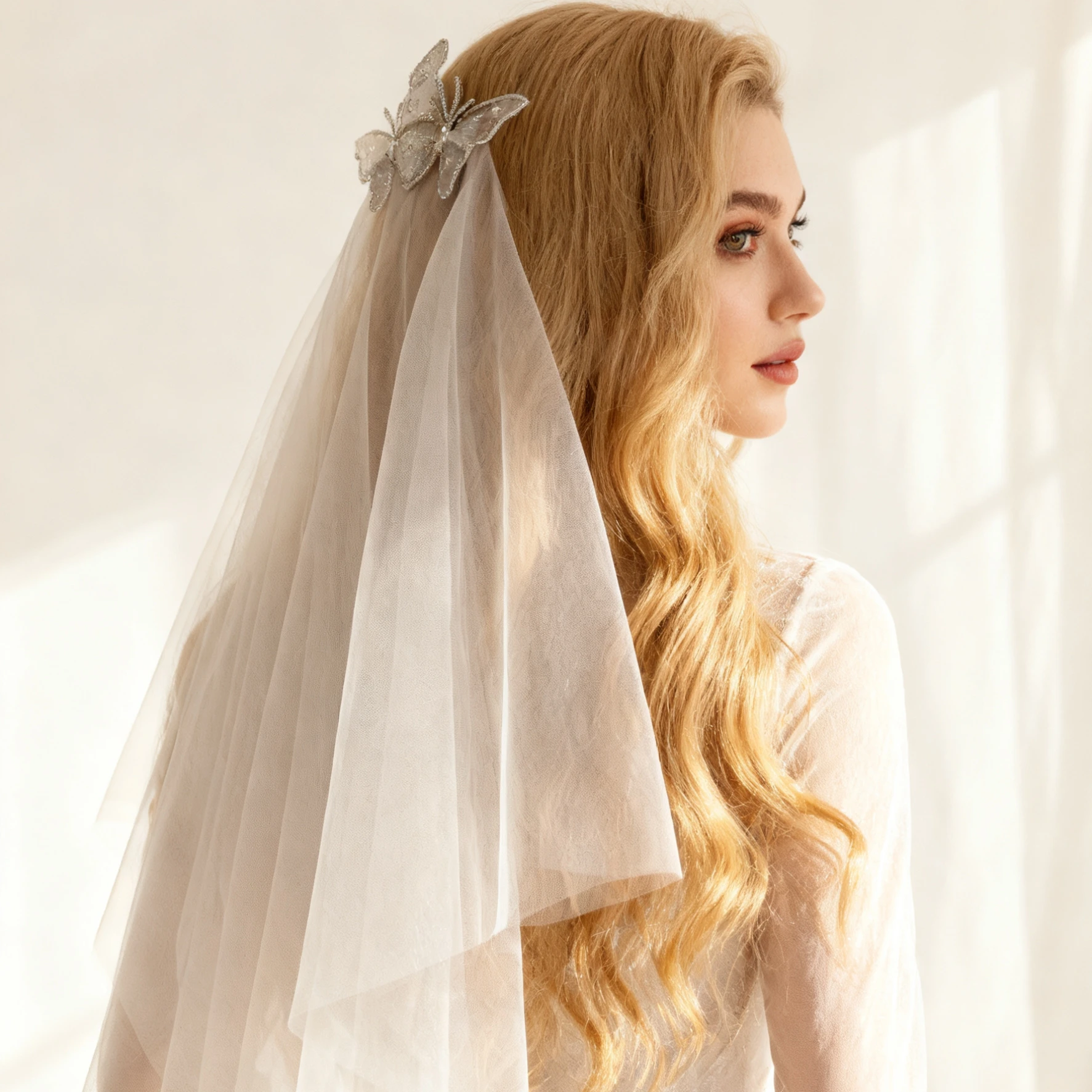 

1pc Women Long Ribbon Mesh Bow Spring Hair Clip Girls Elegant Barrette Hairgrip Wedding Bridal Veil Party Bride Hair Accessories